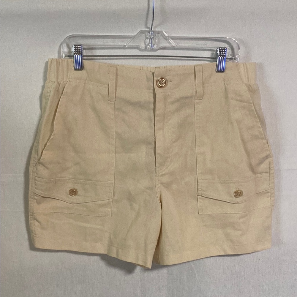 one 5 one Tan Cargo Shorts Casual Utility Design 32% Linen Good Condition Large